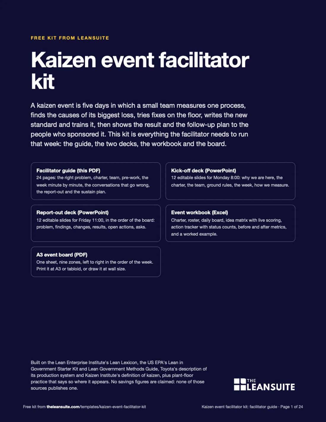 Cover of the kaizen event facilitator kit guide