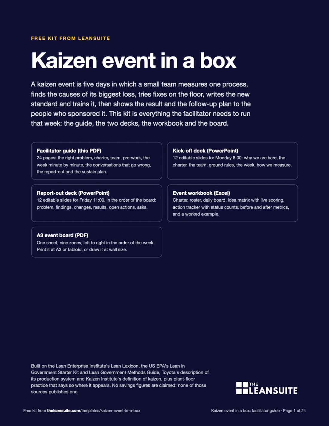 Cover of the kaizen event in a box facilitator guide