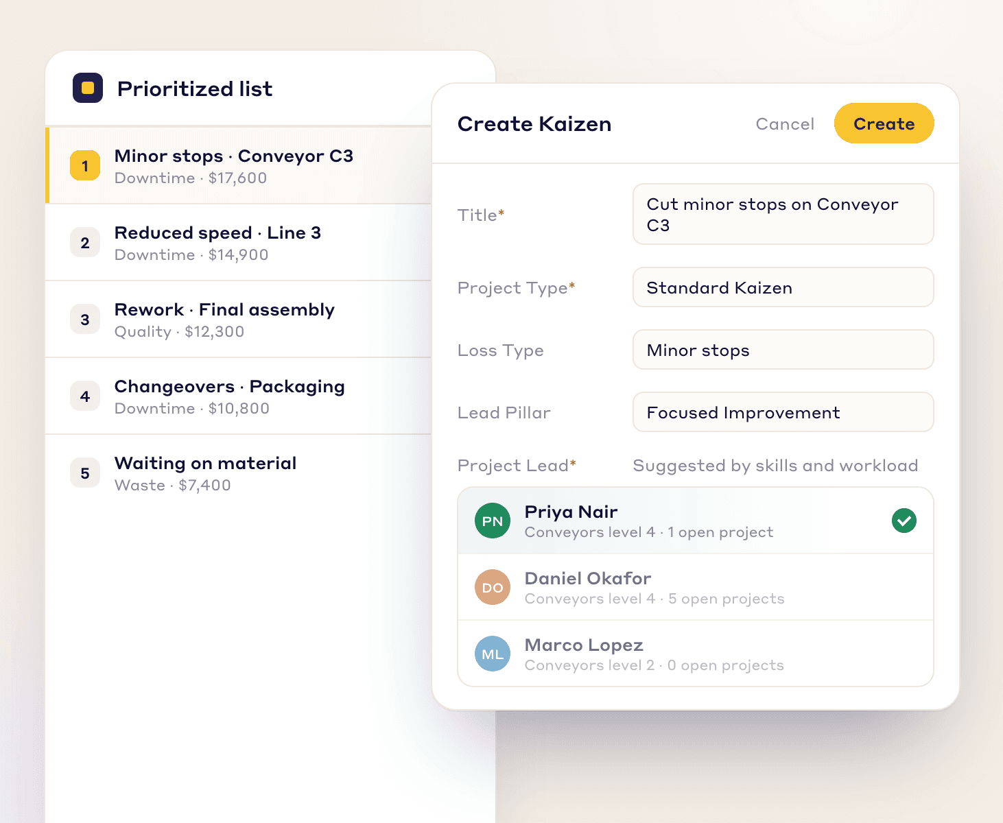TAKE ACTION, From prioritization to project kick-off in one click - Visual demonstration