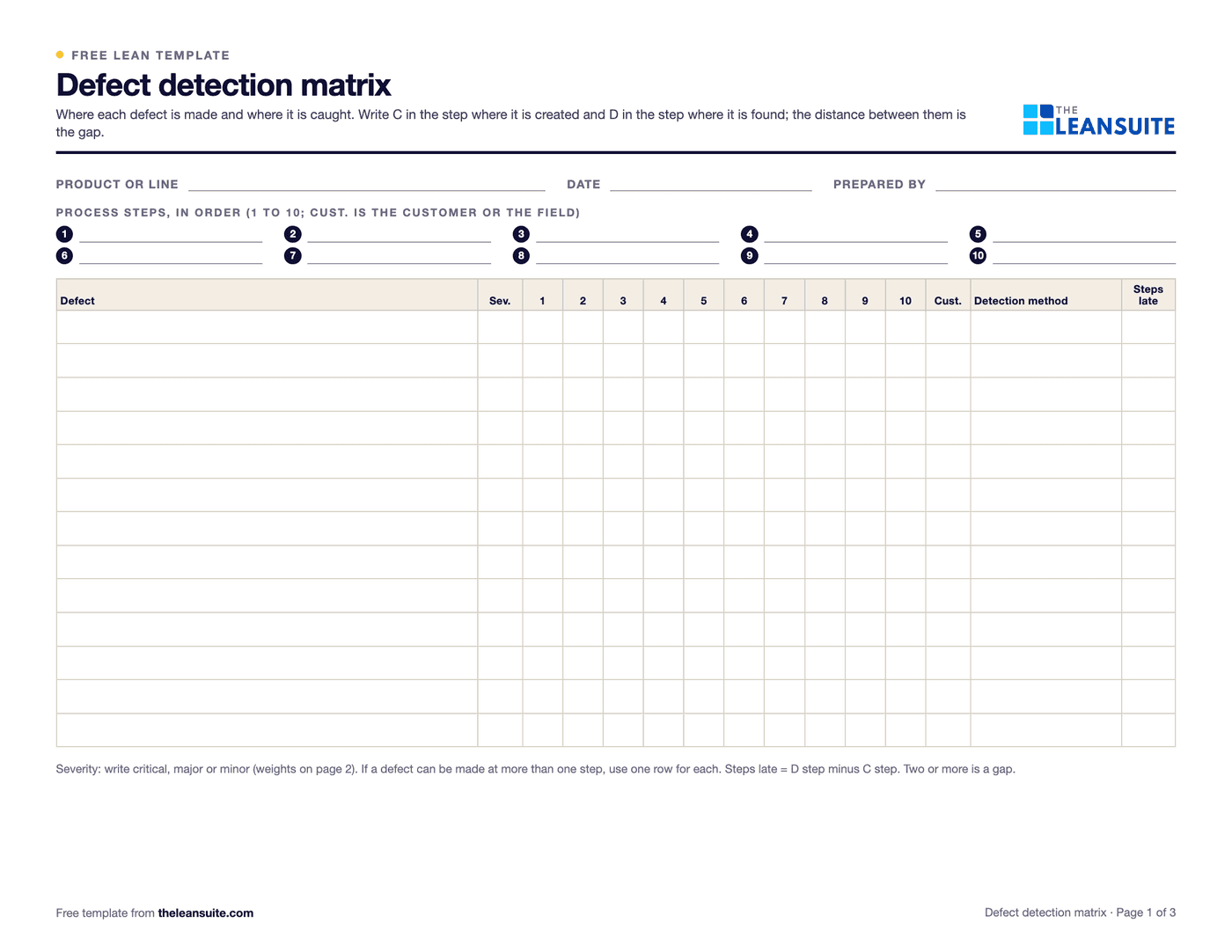 Page 1 of the defect detection matrix template
