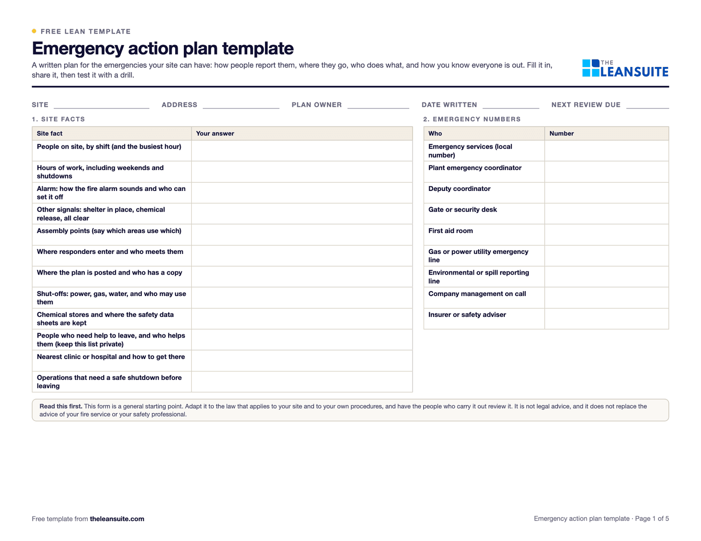 Page 1 of the emergency action plan template