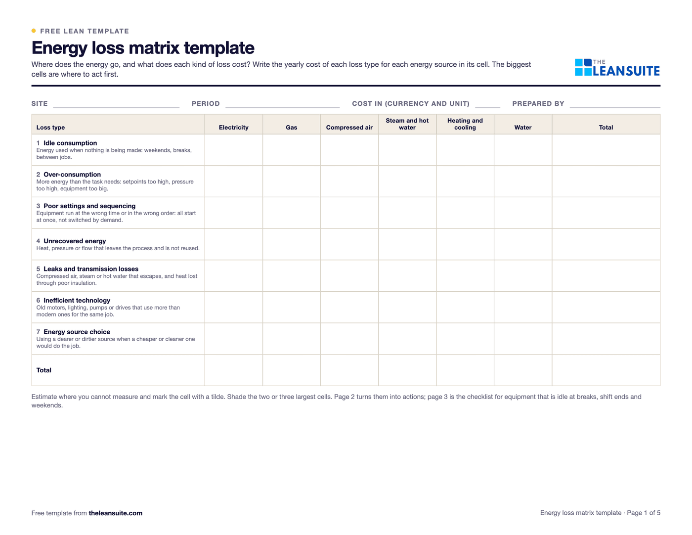 Page 1 of the energy loss matrix template