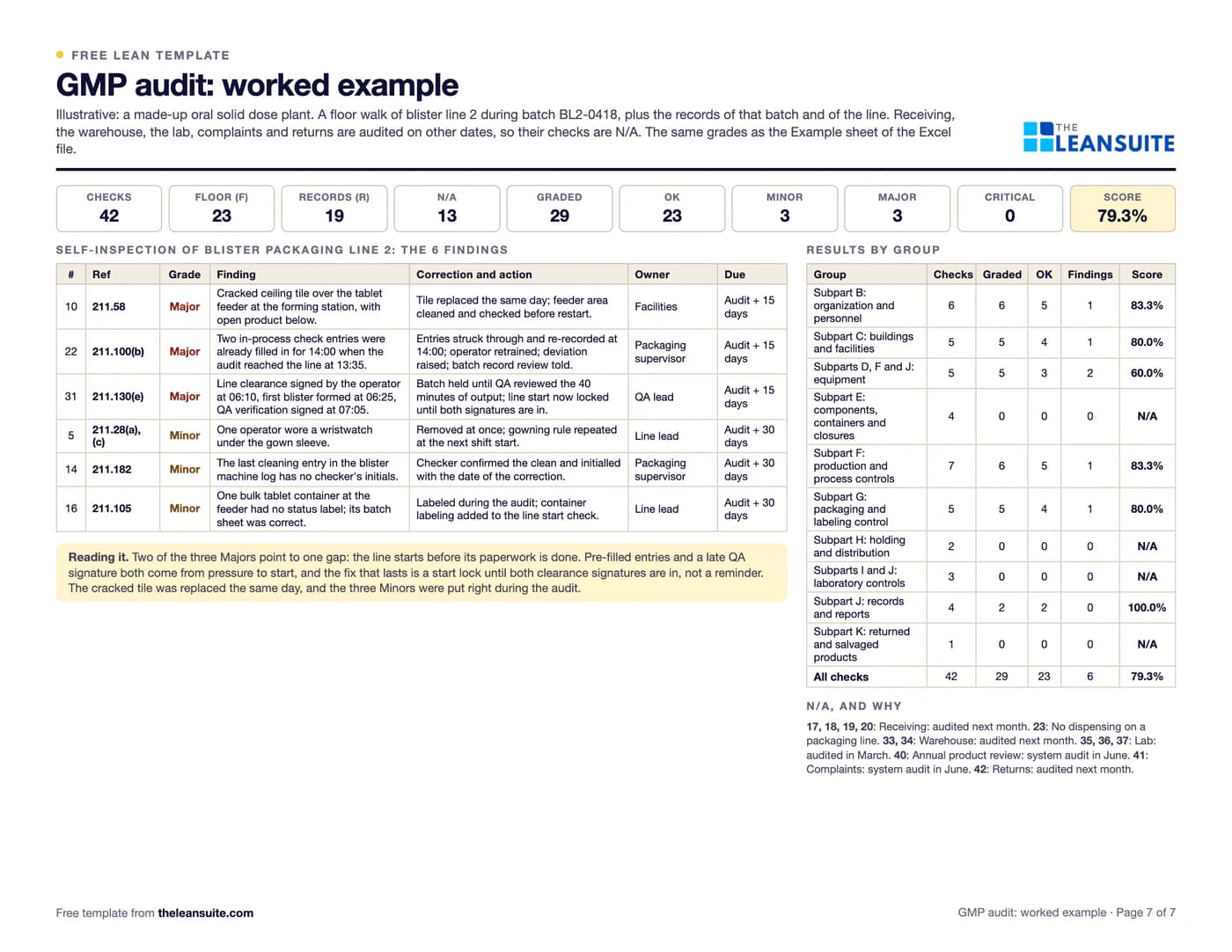 Filled-in GMP audit checklist for drug manufacturing: a self-inspection of a blister packaging line