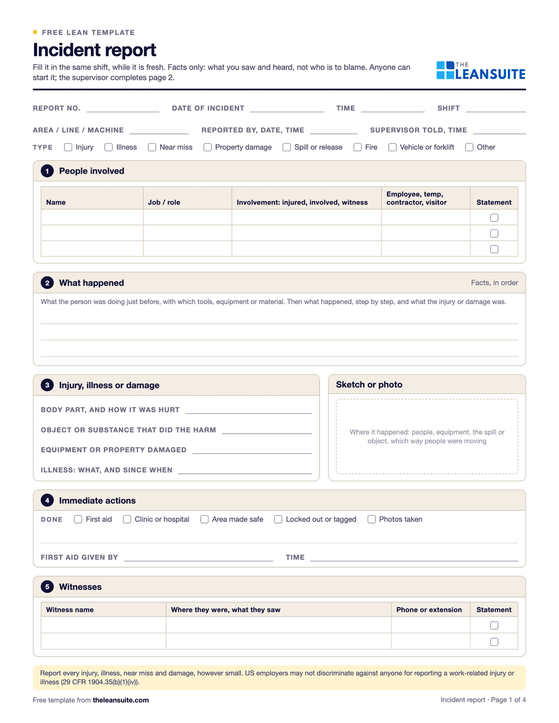 Page 1 of the incident report template