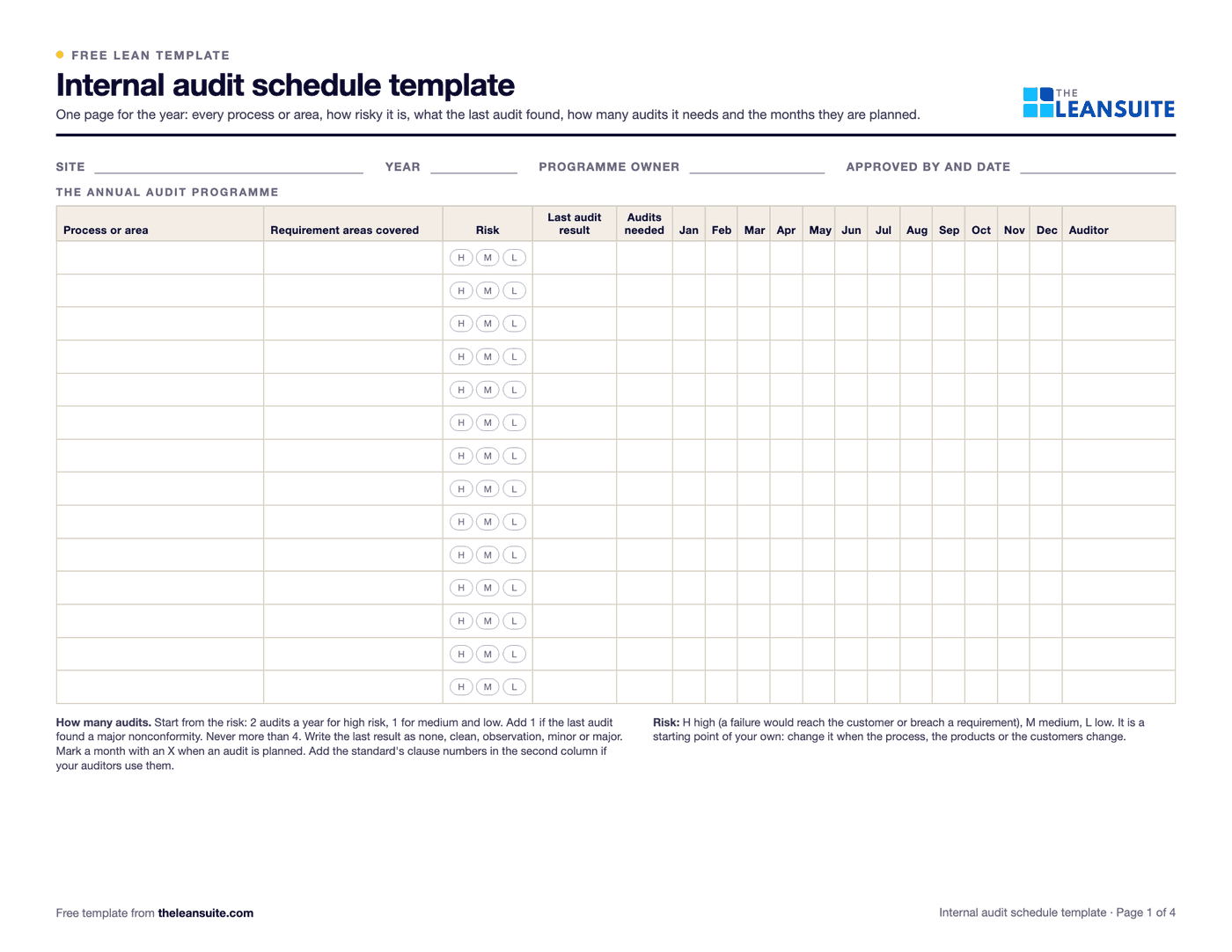 Page 1 of the internal audit schedule template