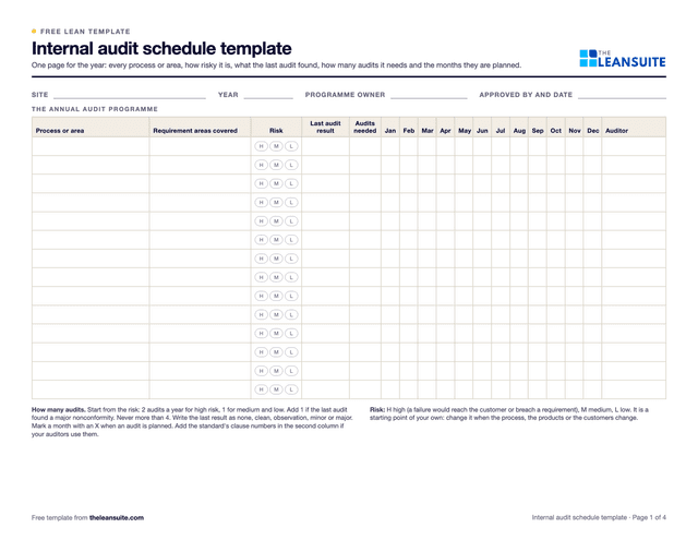 Internal Audit Schedule Template: Excel and PDF | LeanSuite