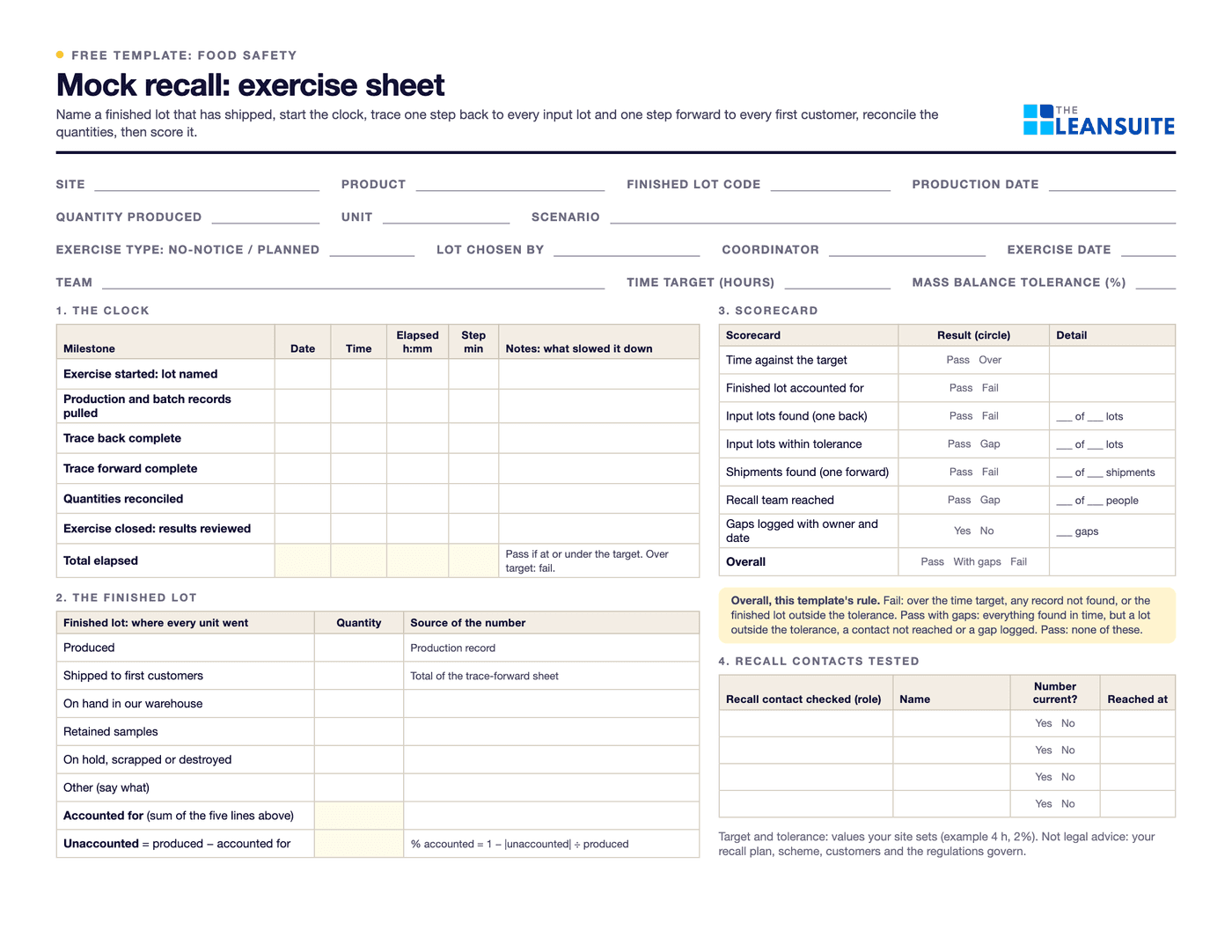 Page 1 of the mock recall template