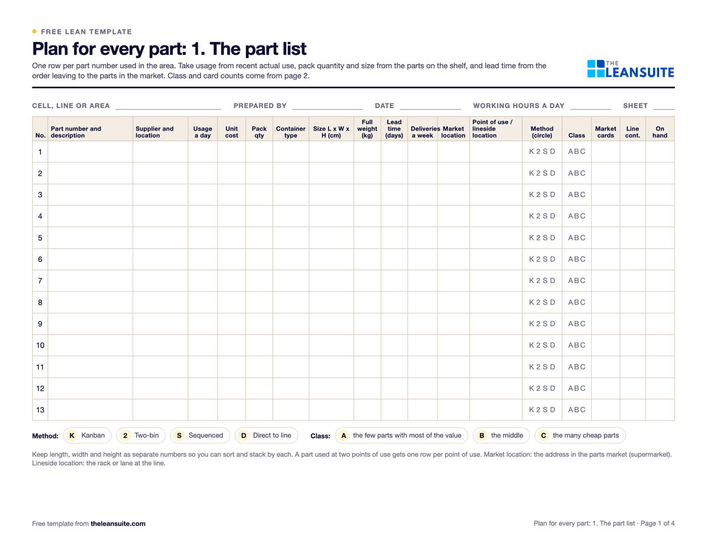 Page 1 of the plan for every part template