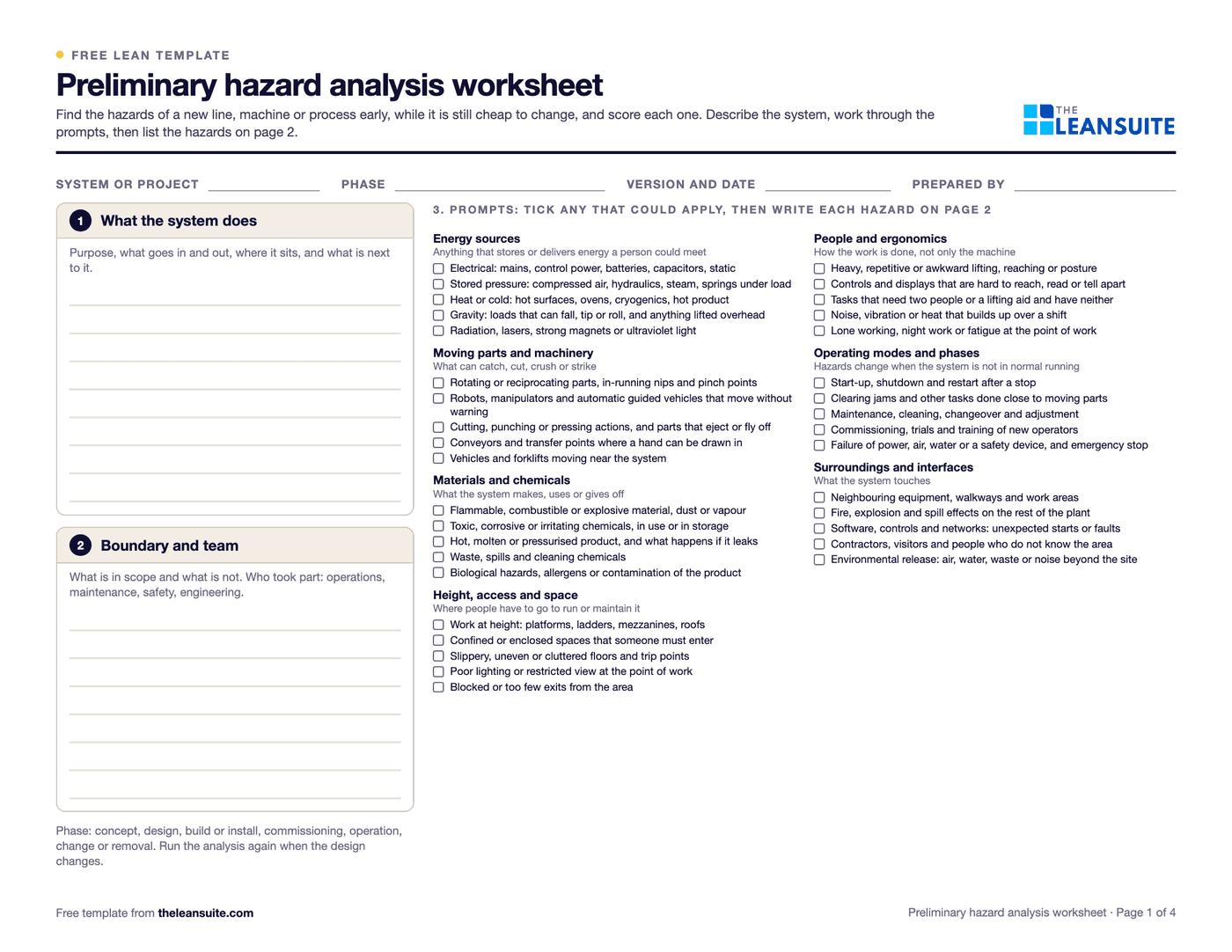 Page 1 of the preliminary hazard analysis worksheet