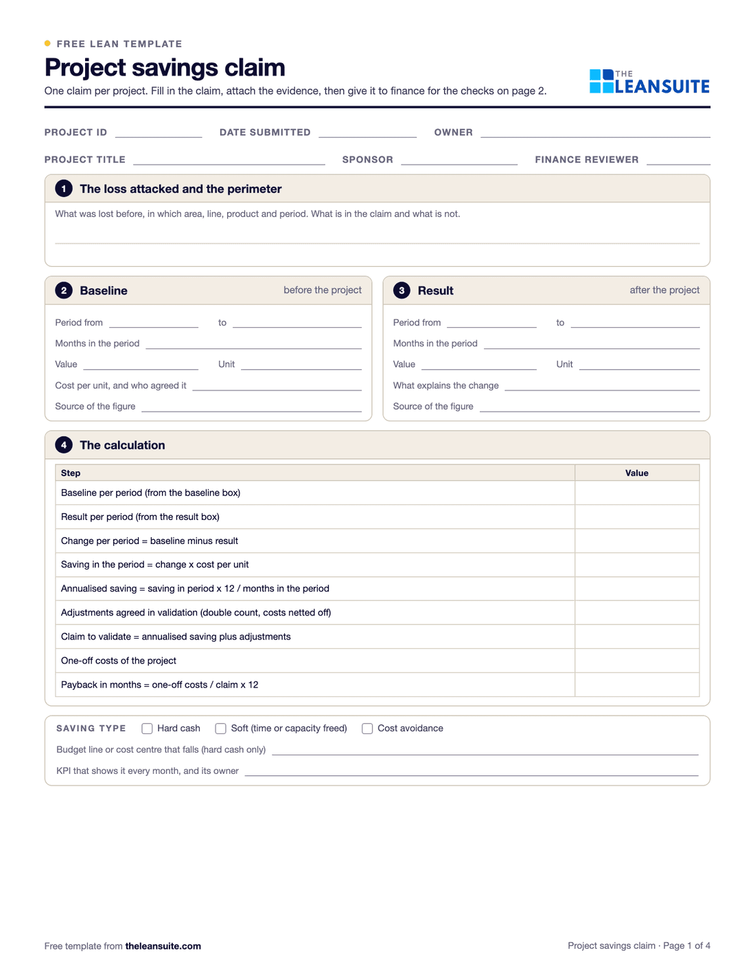 Page 1 of the project savings validation checklist