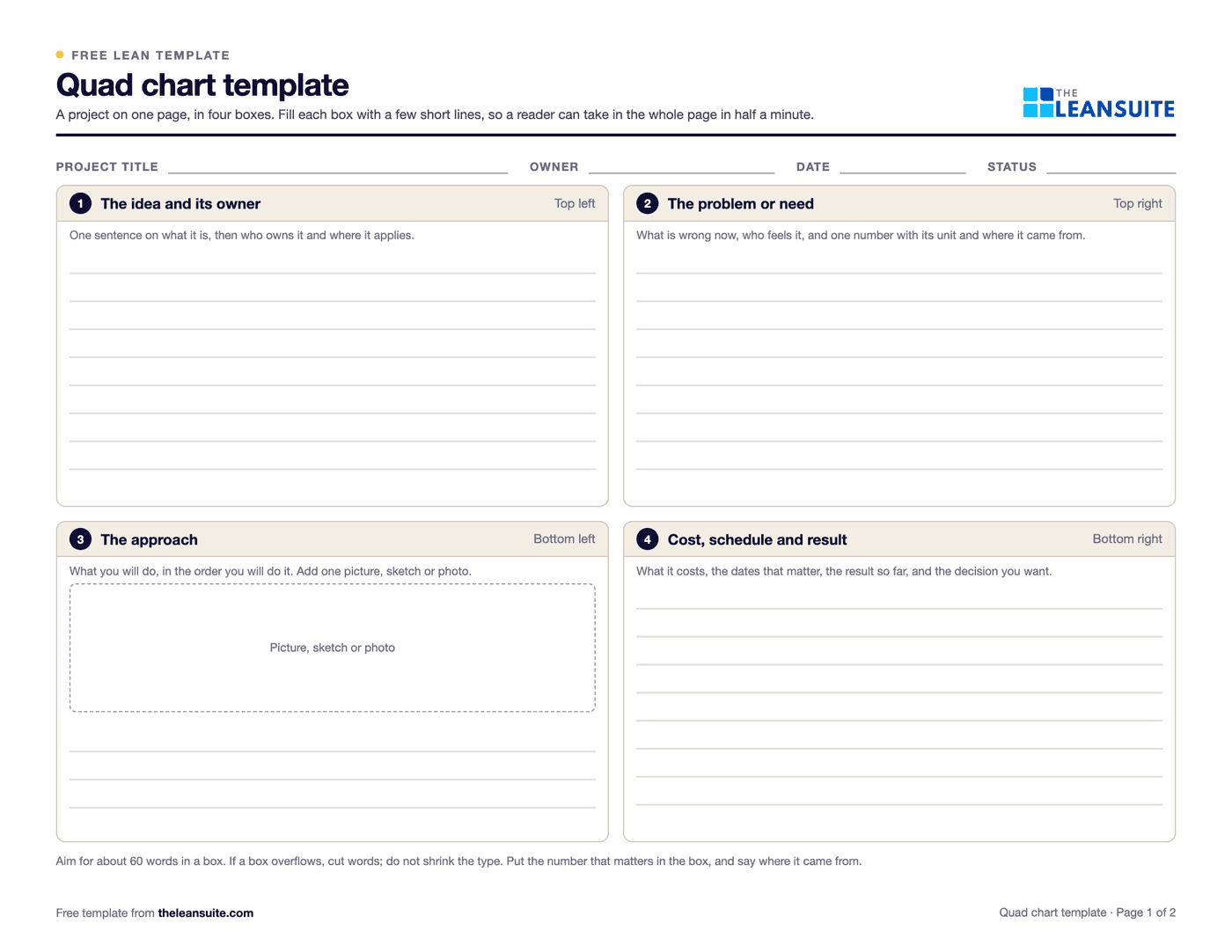 Page 1 of the quad chart template