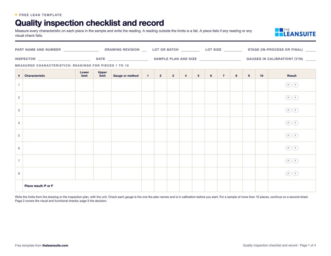 Quality Inspection Checklist: Free PDF and Excel | LeanSuite