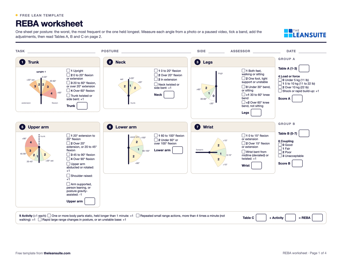 Page 1 of the REBA worksheet
