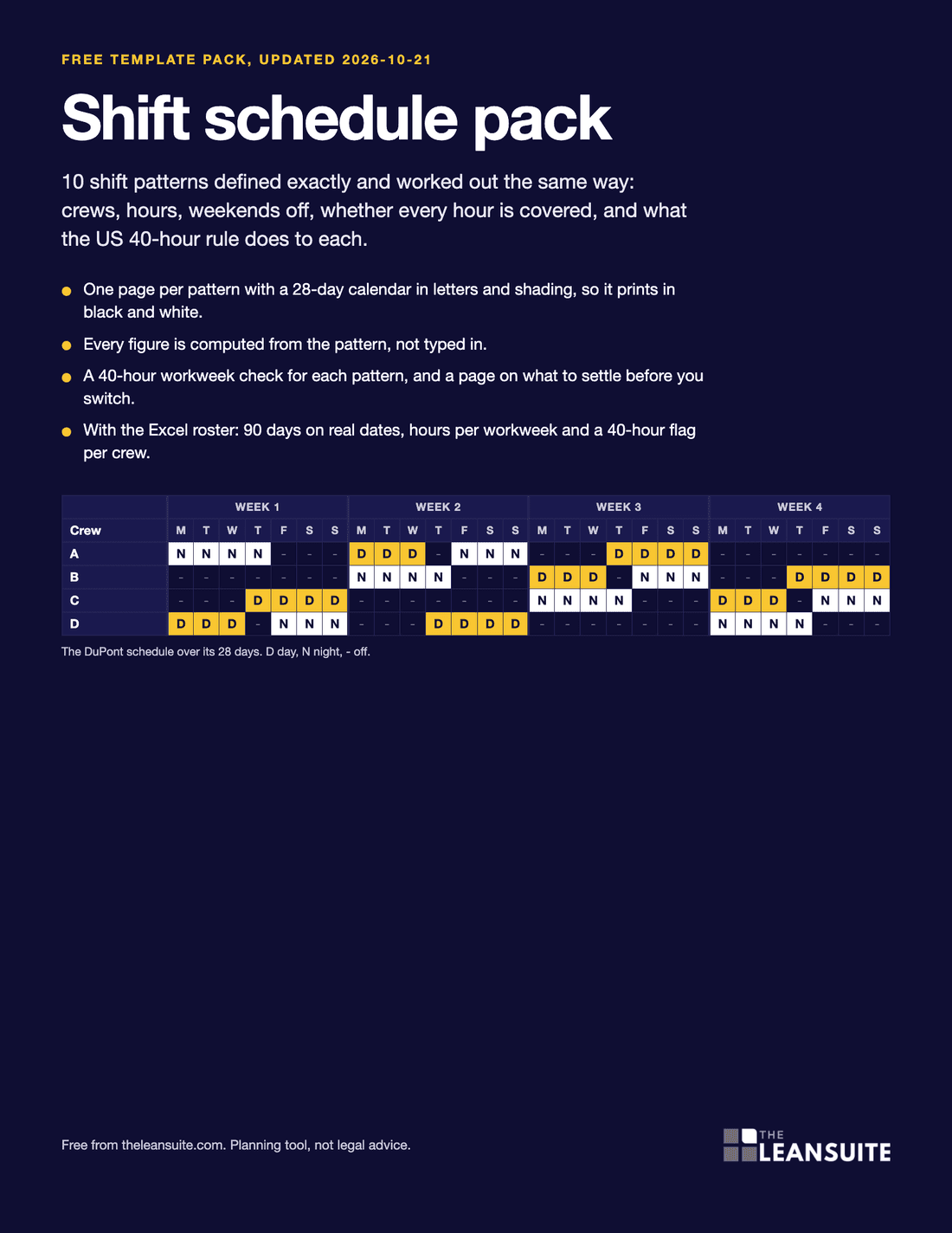 Page 1 of the shift schedule pack