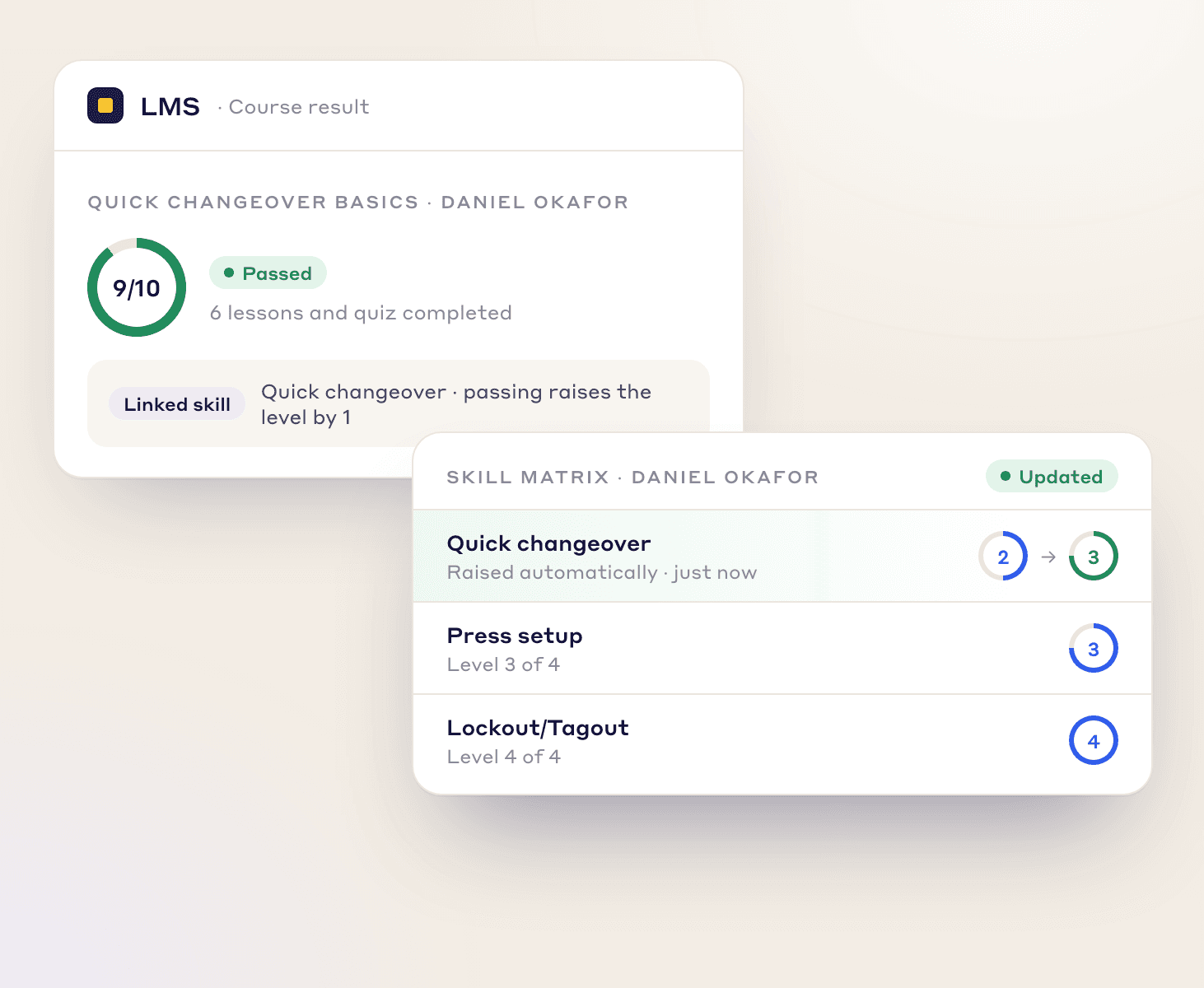 AUTOMATE UPSKILLING, Connect training to your skills matrix automatically - Visual demonstration