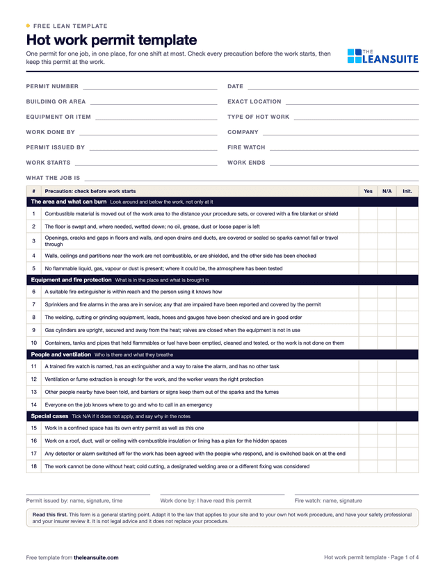Permitr Box Hot Work Permit Template: Free PDF and Excel | LeanSuite